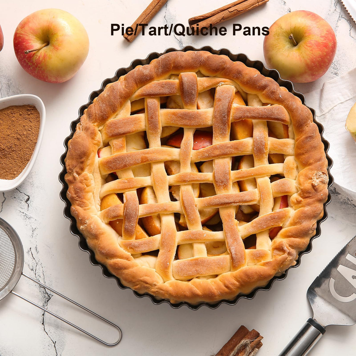 Yamteck 9-inch tart pan with non-stick coating for quick release and cleanup.
