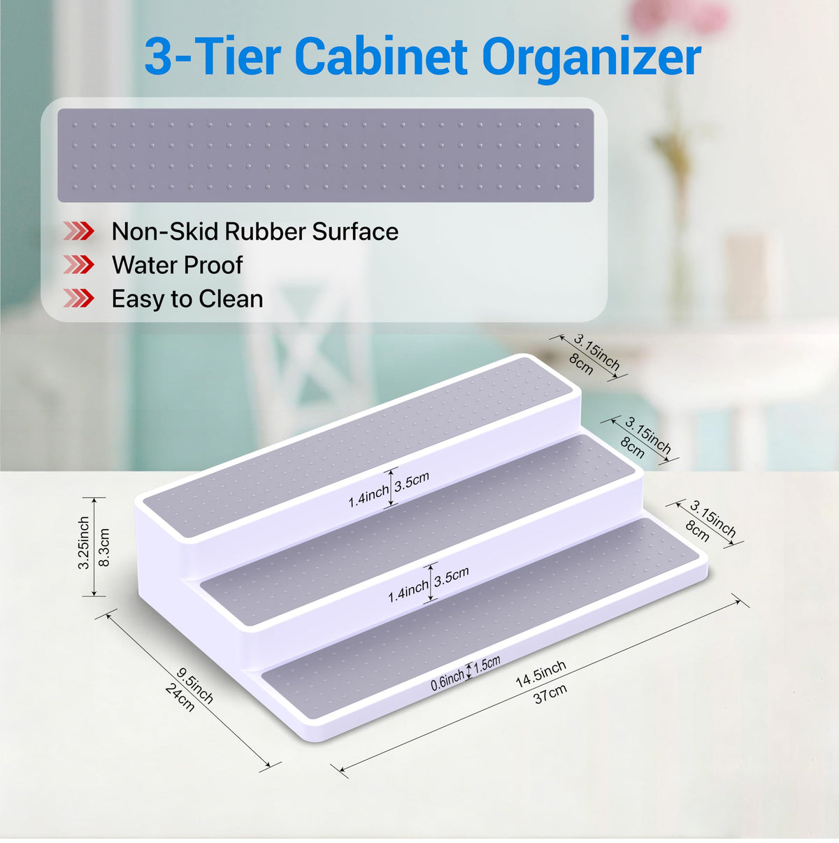 YAN & HIN 3-tier spice rack side angle highlighting compact, stackable design.