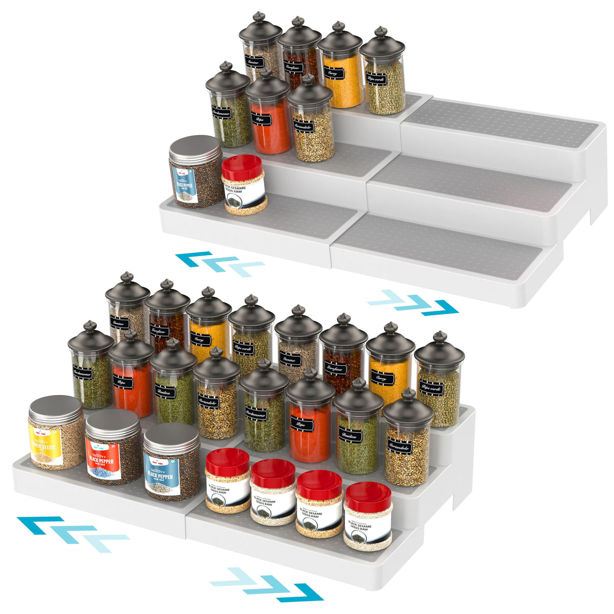 YAN HIN expandable spice rack assembly keeps spices visible and organized