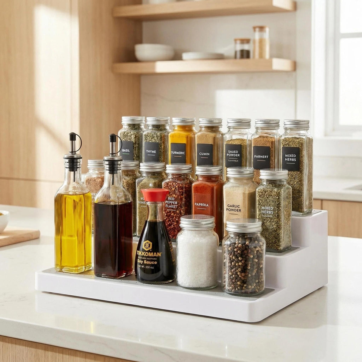 YAN & HIN 3-pack spice rack packaging and assembly view.