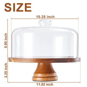 Yangbaga 11-inch wooden rotating cake stand with dome lid for easy serving.