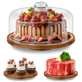 Yangbaga 11in wood cake stand with dome lid for elegant dessert display during gatherings.