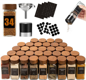 Yangbaga 34-piece glass spice jars on a rack for organized, easy spice access