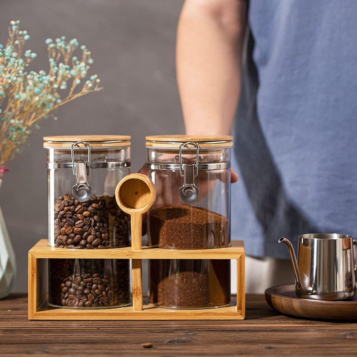 Yangbaga coffee bar organizer with matching lid spoon and stand adds decor