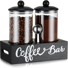 Yangbaga coffee canisters with shelf neatly organize beans on the counter.