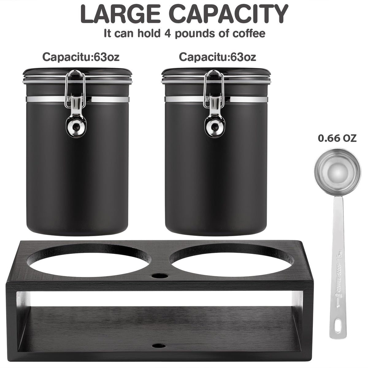 Yangbaga coffee canister with clear lid view showing contents and airtight feature.