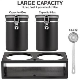 Yangbaga coffee canister with clear lid view showing contents and airtight feature.