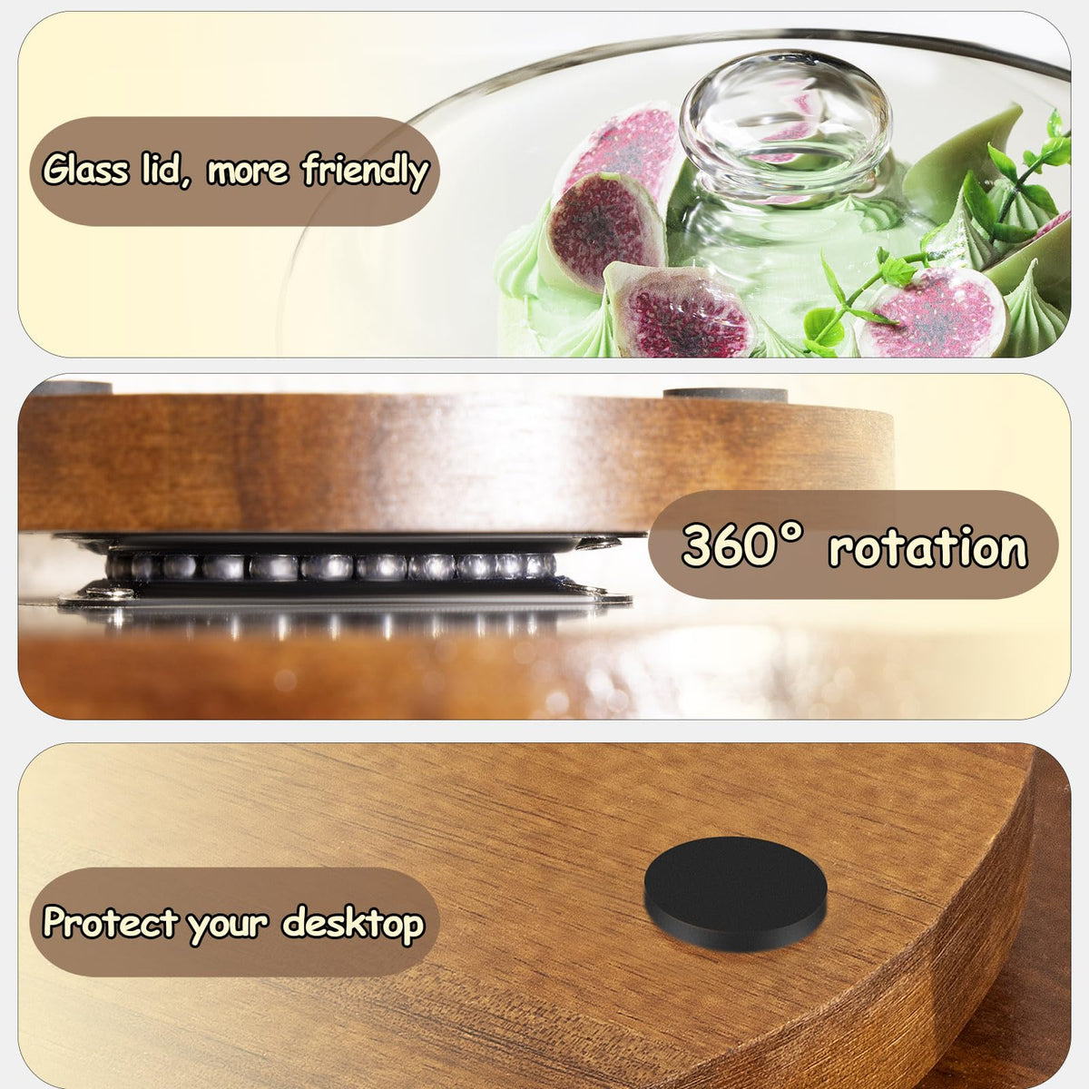 Yangbaga glass dome lid adds textured look while protecting pastries.