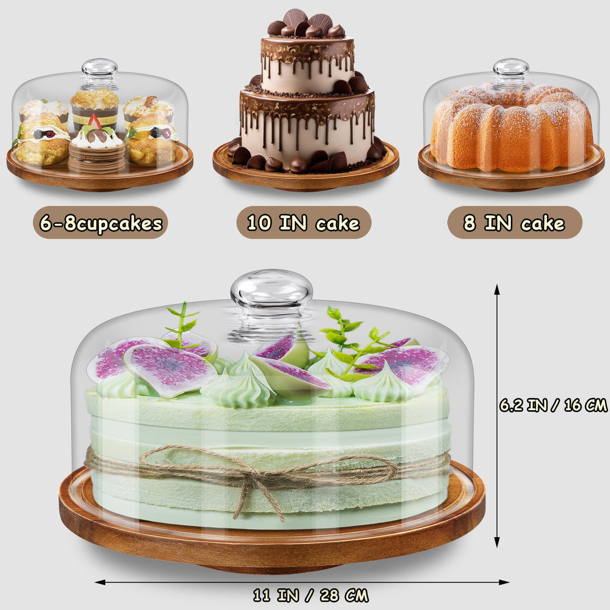 Yangbaga rotating-base cake stand shows desserts from all angles for entertaining.