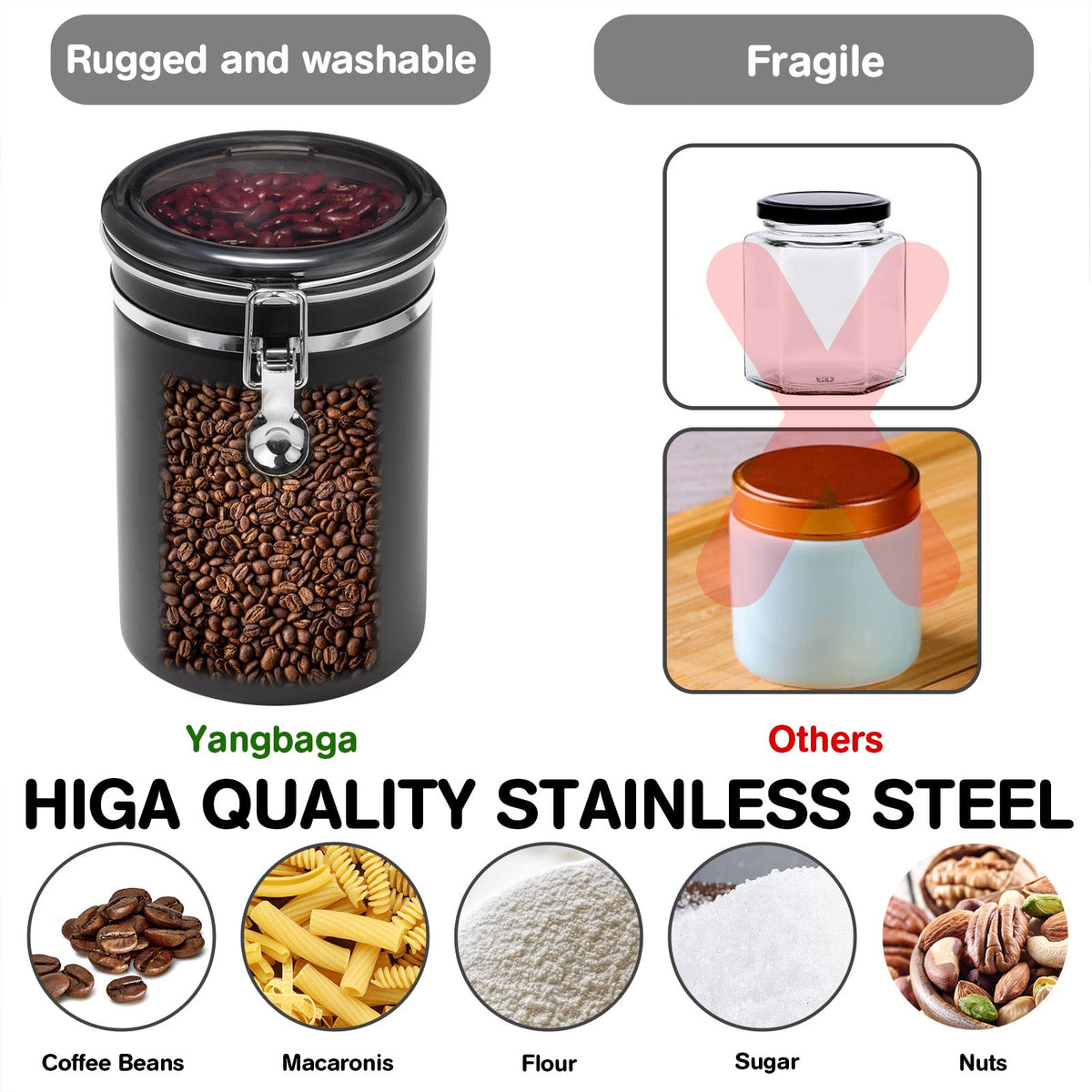 Yangbaga silver spoon included with coffee jar set for easy scooping.