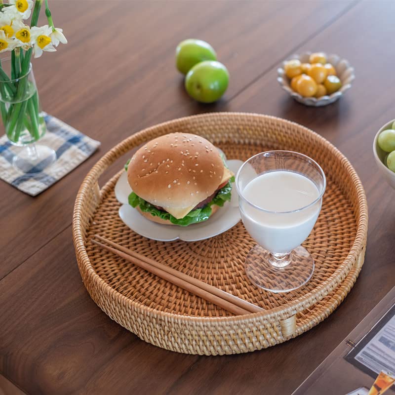 YANGQIHOME 13-8-inch rattan tray fits small to medium tables and breakfast setups.