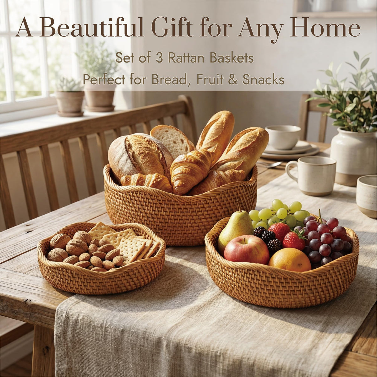 YANGQIHOME rattan basket on kitchen counter for tidy snacks and small items