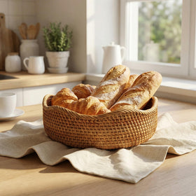 YANGQIHOME rattan bread basket large on table ready for serving and organization