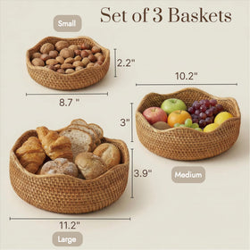 YANGQIHOME rattan bread basket medium on counter for easy fruit and bread display