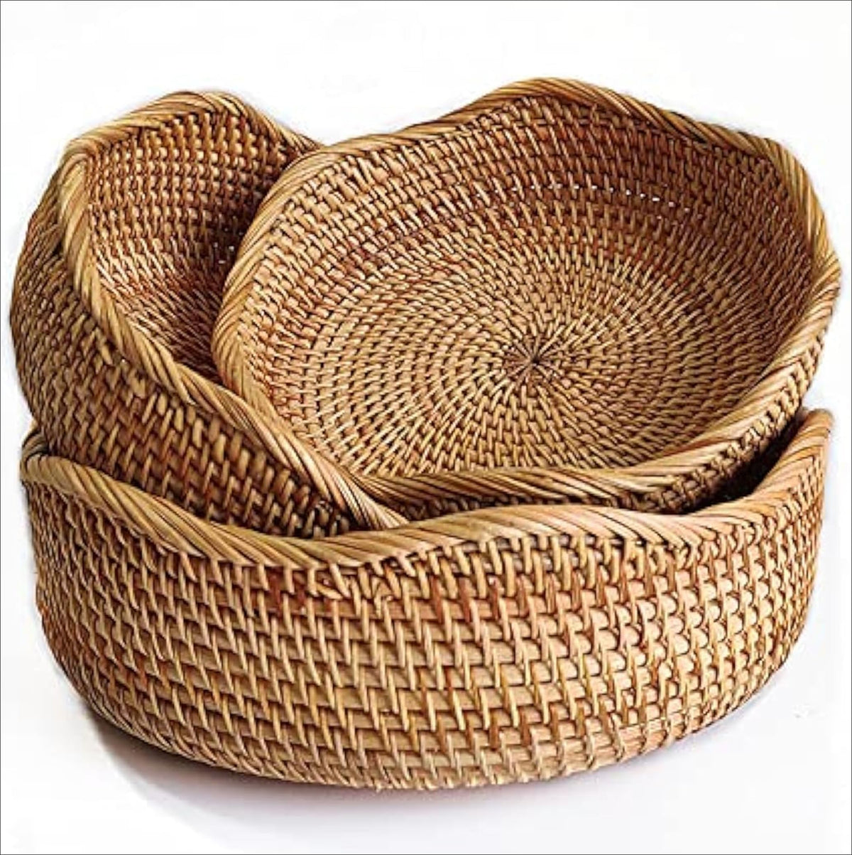 YANGQIHOME rattan bread basket small close-up showing handwoven texture for natural kitchen storage