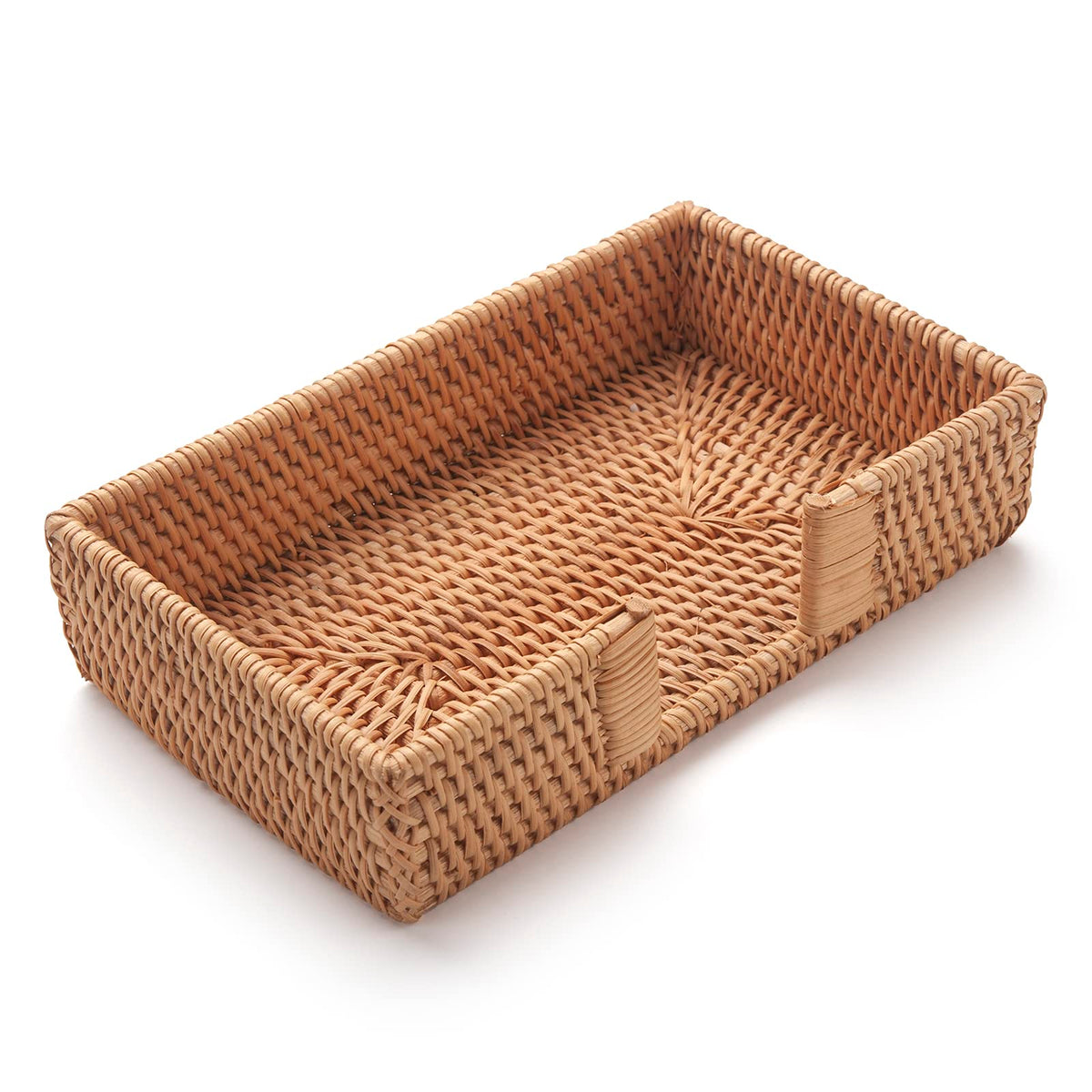YangqiHOME rattan napkin holder front view highlights natural weave for warm tables.