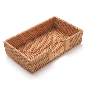 YangqiHOME rattan napkin holder front view highlights natural weave for warm tables.