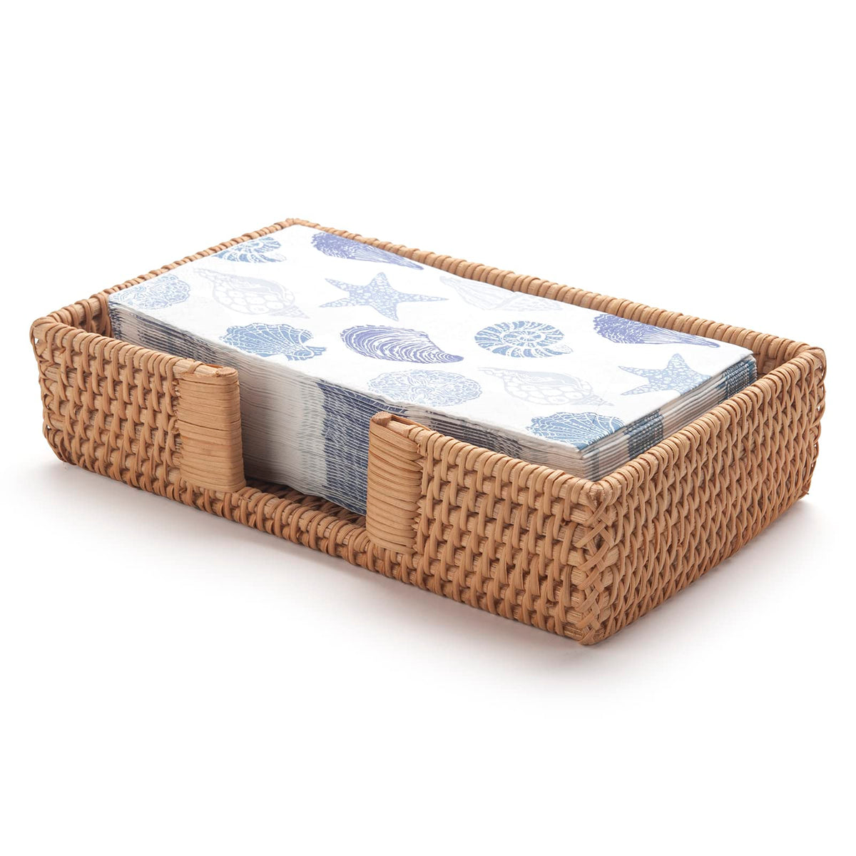 YangqiHOME rattan napkin holder side view shows convenient bottom-access cut-out.
