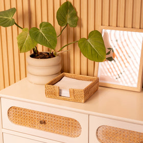 YANGQIHOME rattan napkin holder square side cutout highlights easy napkin access