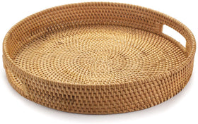 YANGQIHOME rattan round serving tray with handles for easy transport and stylish presentation.
