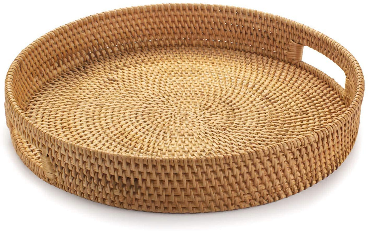 YANGQIHOME rattan round tray with handles for easy transport and stylish display.