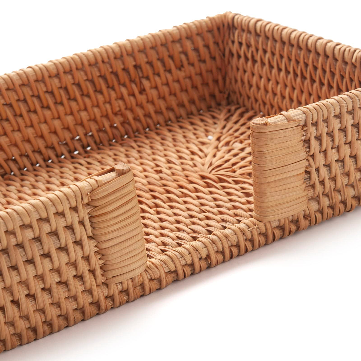 YangqiHOME rattan tray keeps napkins and small items at bar within reach.