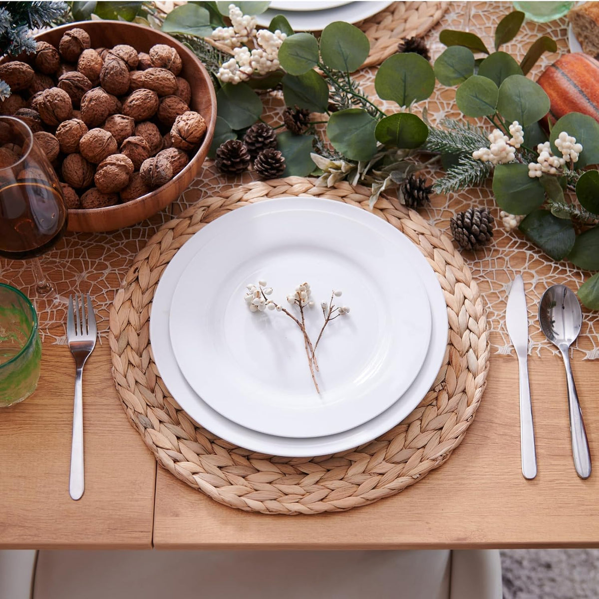 Holiday Christmas table setup using placemats for festive ambiance