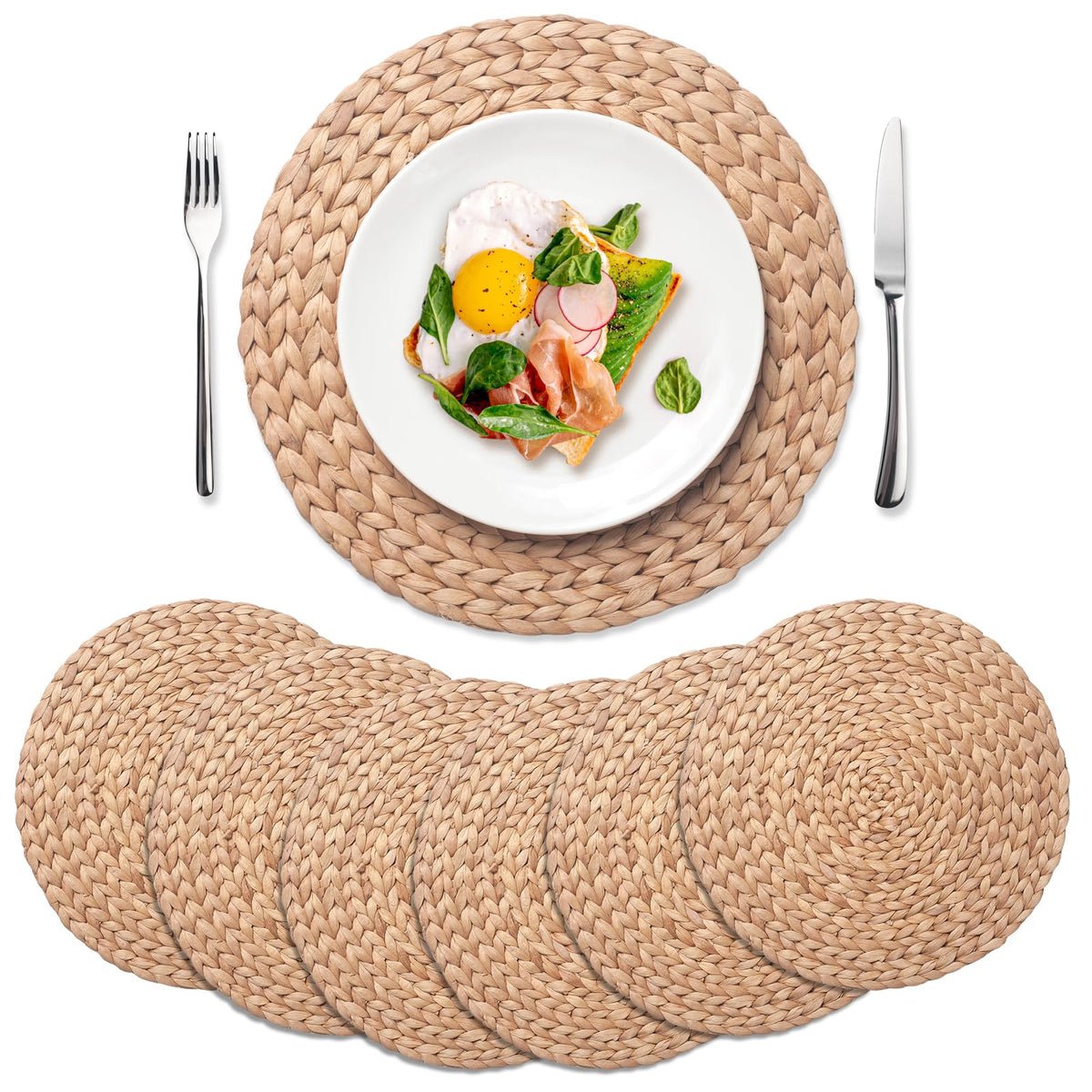 YANGQIHOME round placemats close up weave showing natural texture for rustic dining