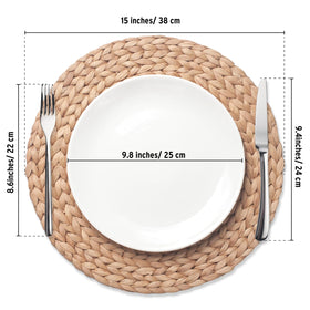 Natural water hyacinth texture adds earthy charm to table setting