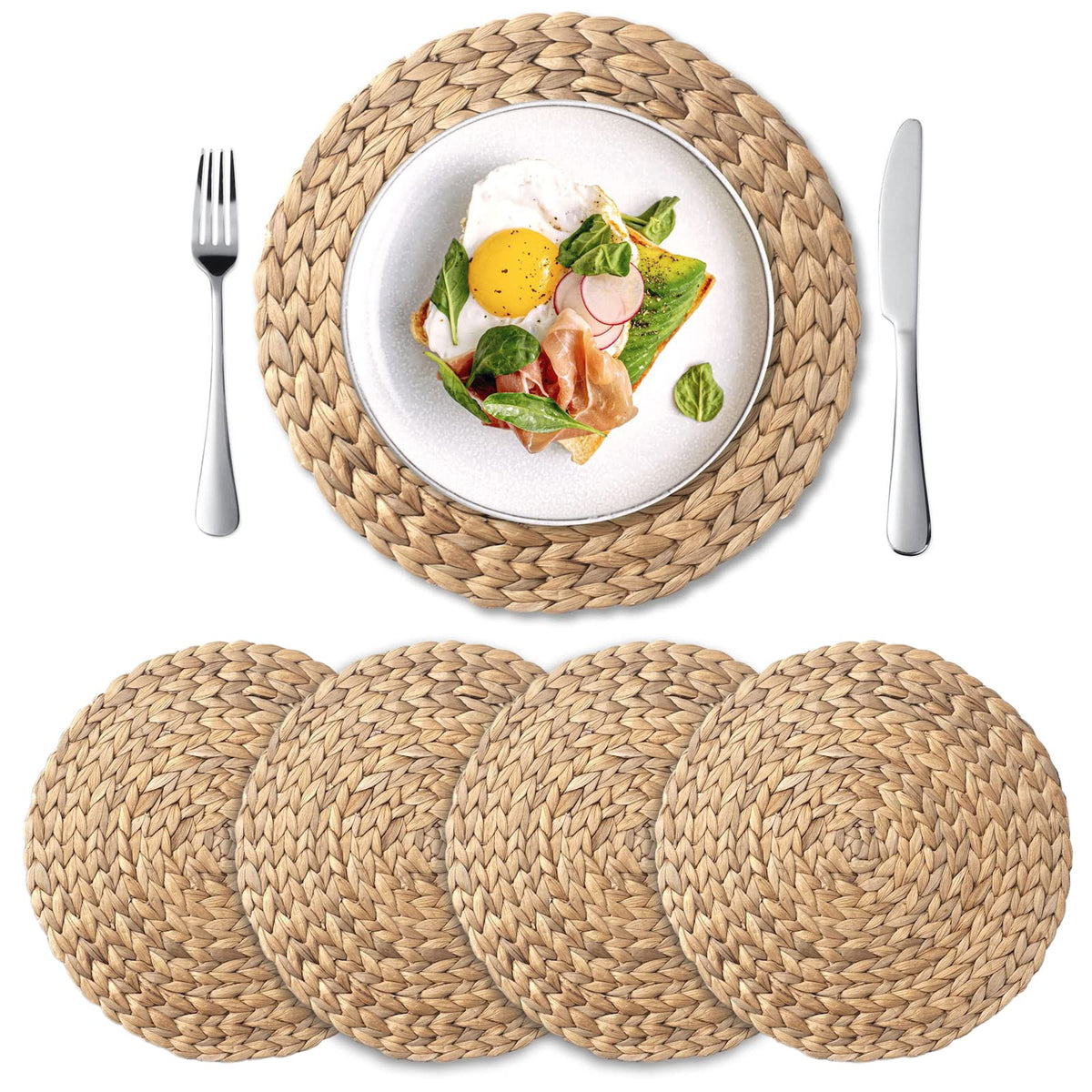 YANGQIHOME round woven placemats in natural water hyacinth protect tabletops