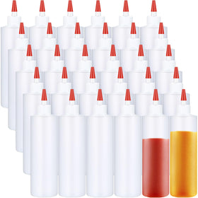 Yaomiao 30-pack squeeze bottles with red caps for precise condiment dispensing