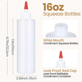Yaomiao 16 oz squeeze bottles with leak-proof red caps for sauces