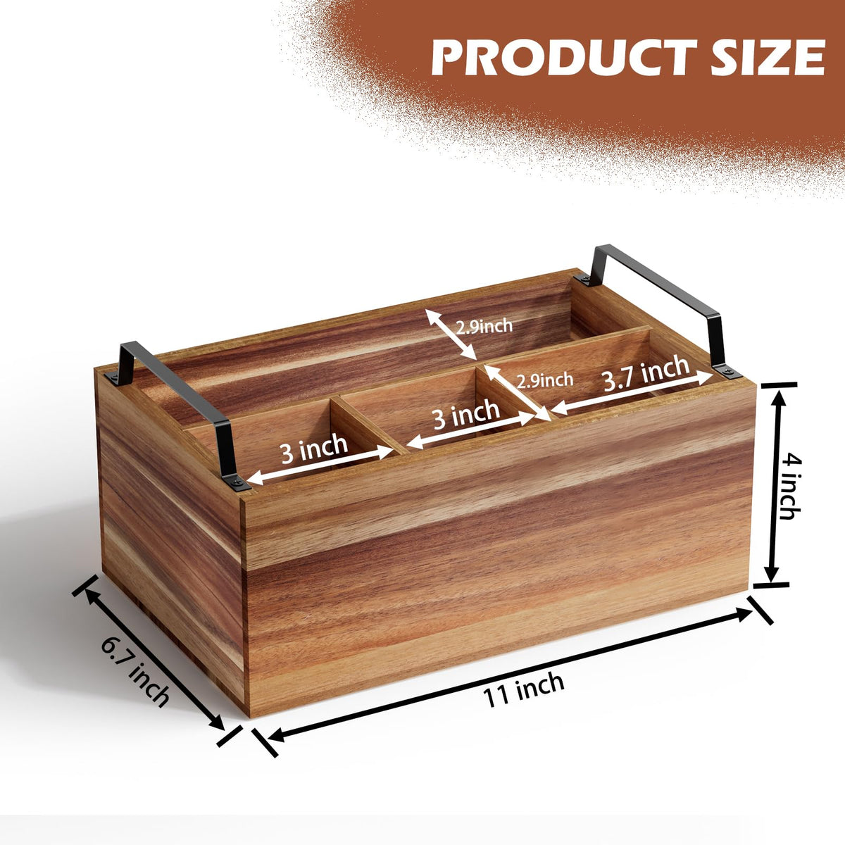 Yaoyiizy three-compartment silverware box neatly separates knives, forks, and spoons for easy access.