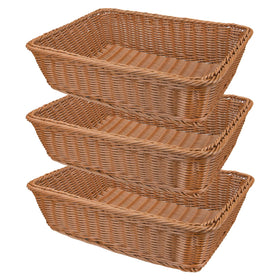 Yarlung 3-pack plastic woven bread baskets in brown for stylish food serving and organization
