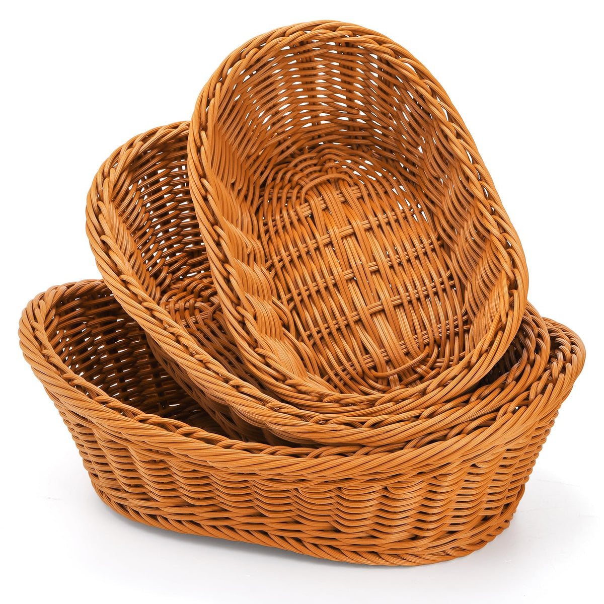 Yarlung small oval bread baskets with easy-grip handles for table service.