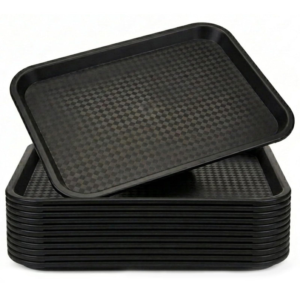Yarlung 12-pack fast food trays in black, showing large serving area for meals.
