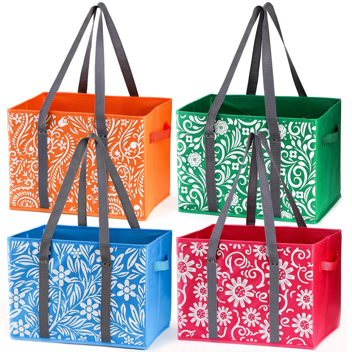 Yarlung four-pack reusable bags with collapsible box bottom for easy loading