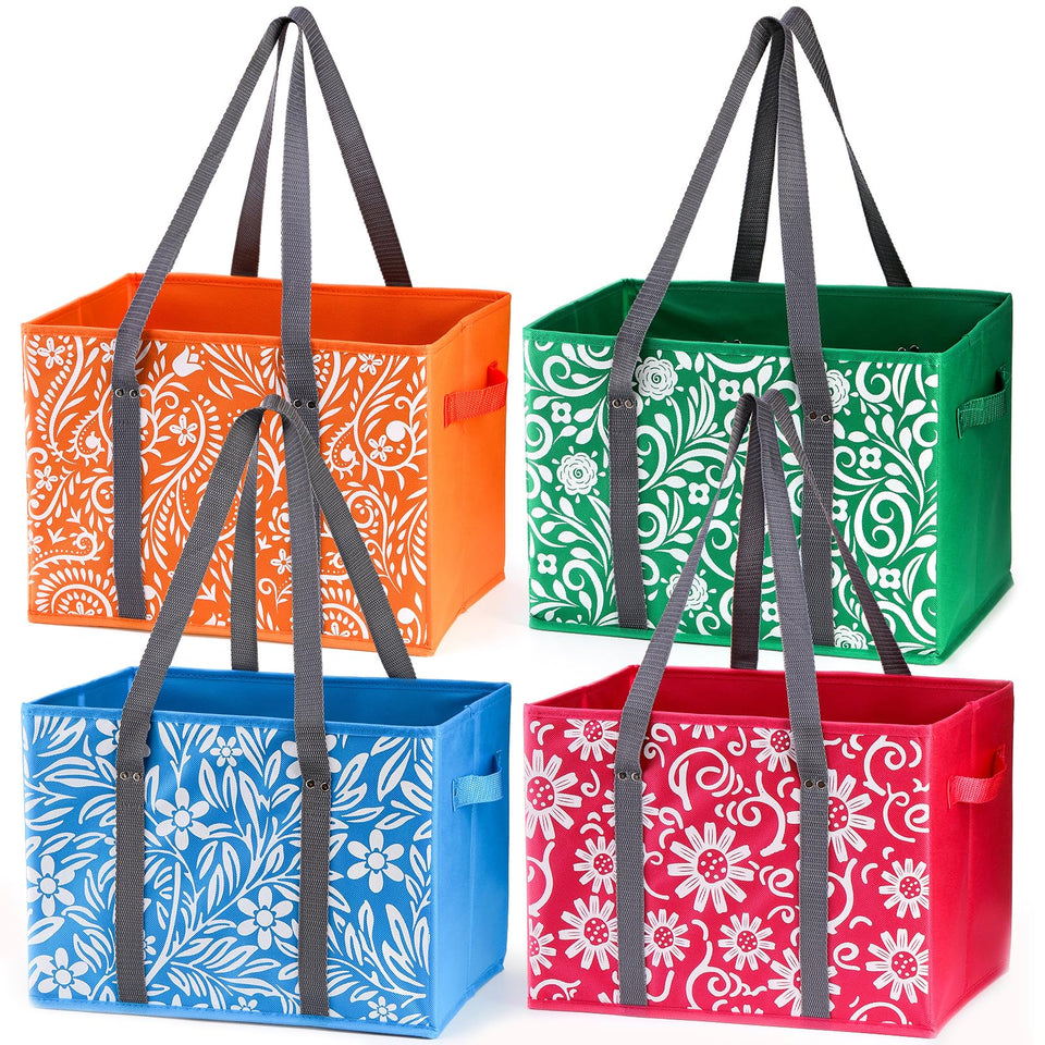 Yarlung four-pack reusable bags with collapsible box bottom for easy loading