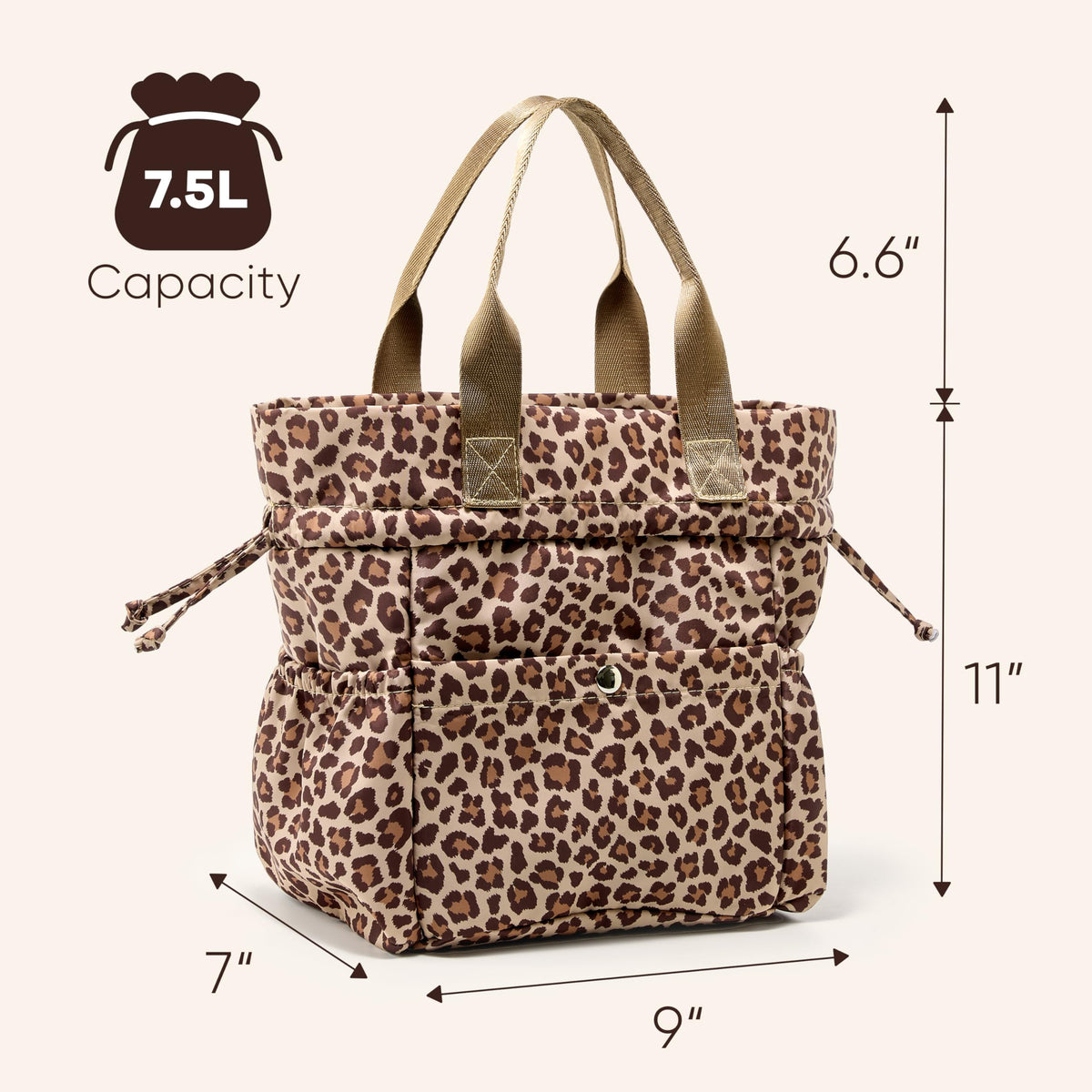 Yarnic leopard lunch bag insulated section indicating temperature retention for meals