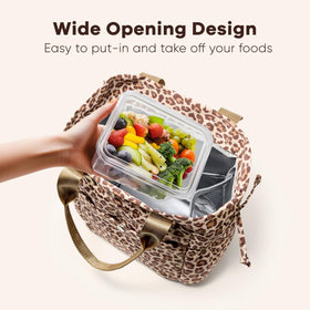 Yarnic leopard lunch bag interior with organized pockets for essentials