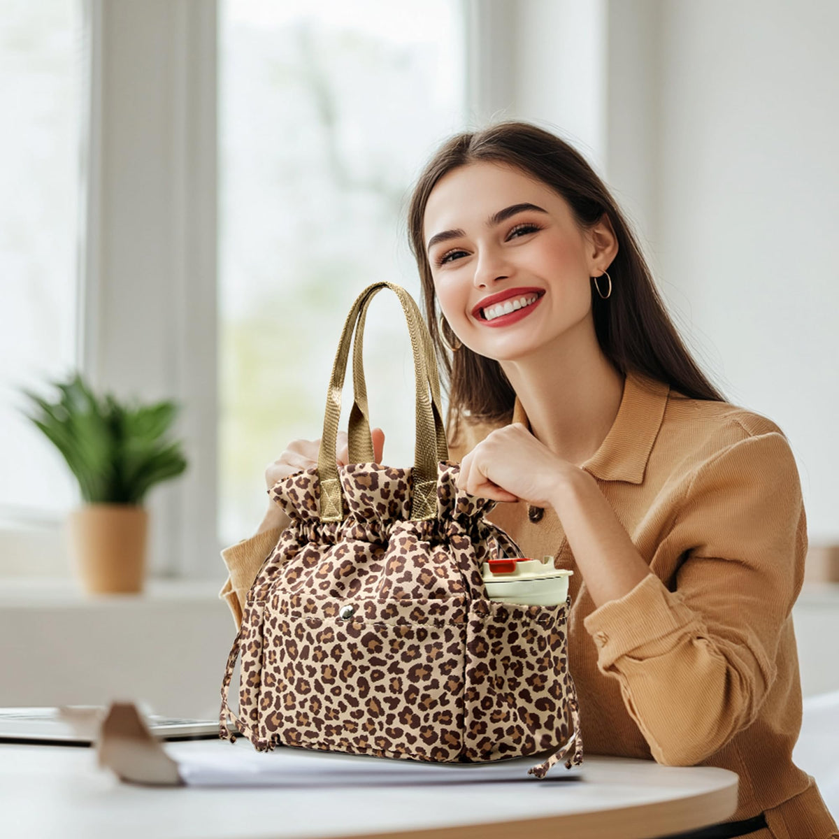 Yarnic leopard lunch bag versatile carry as purse or travel bag
