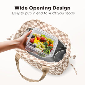 Yarnic lunch bag drawstring closure enables quick access to your meal