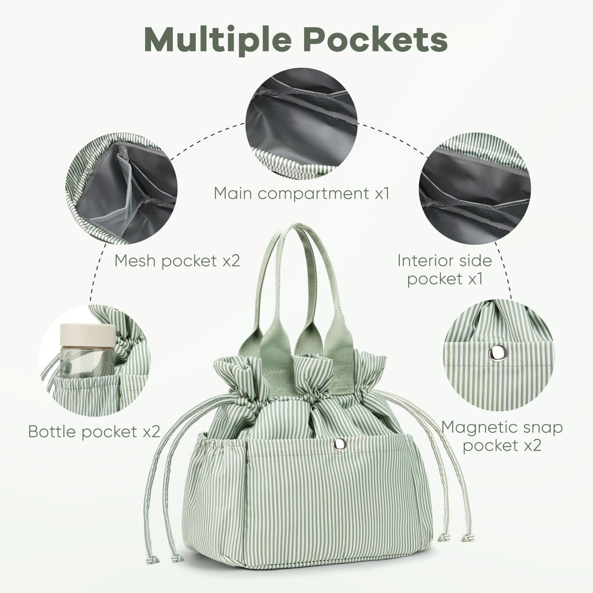 Yarnic front magnetic snap pockets add organized storage for essentials.
