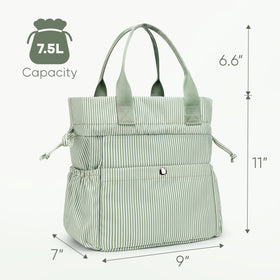 Yarnic lunch bag wide opening shows horizontal placement of lunch box.