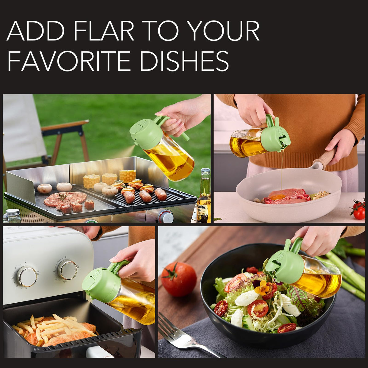 YARRAMATE olive oil dispenser ideal for salad dressings, grilling, and roasting in home kitchens.