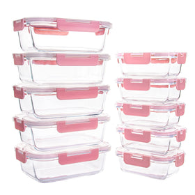 YARYOUNG 10-pack glass storage with lids, neatly organized for meal prep.