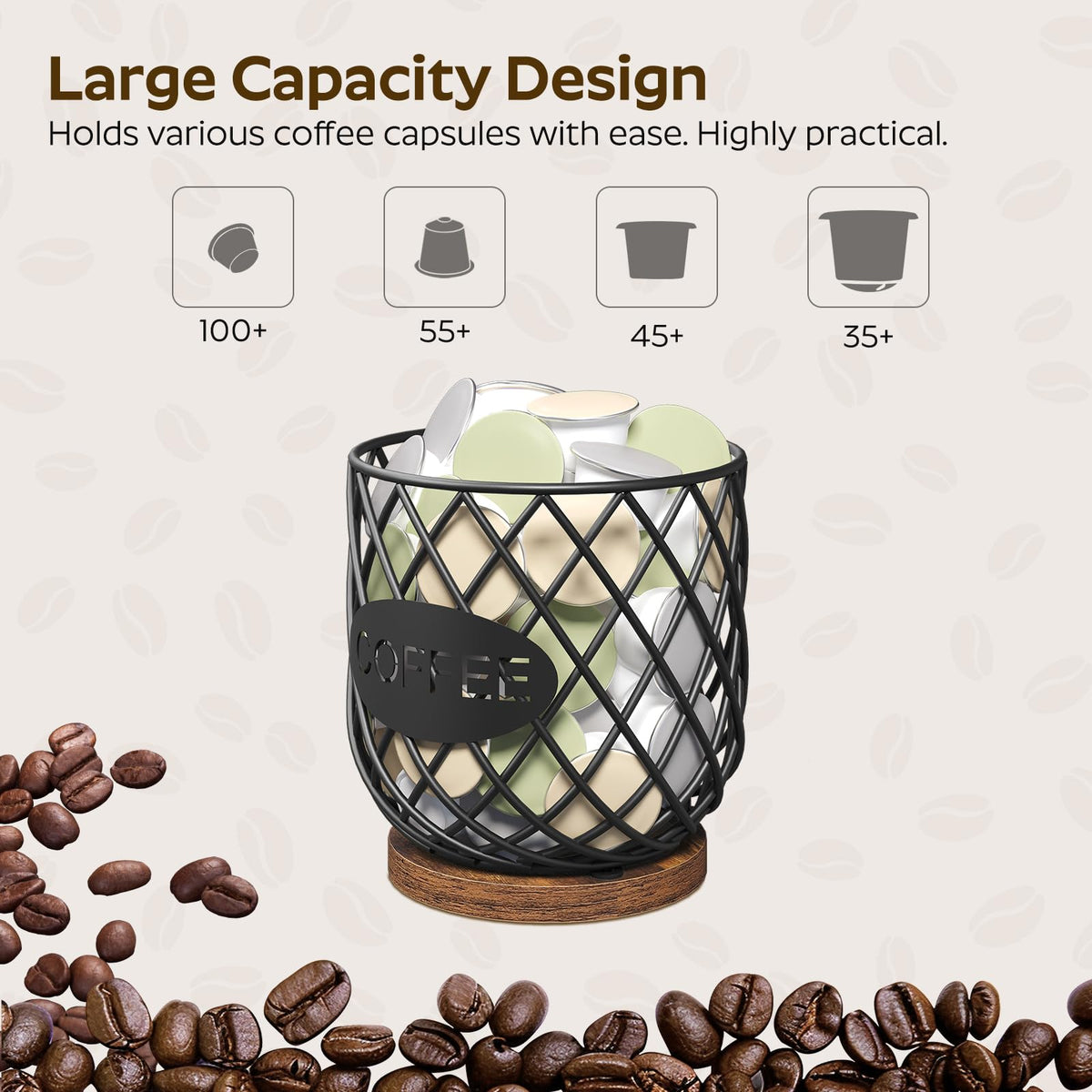 YATINEY coffee pod holder sturdy wire design provides stable countertop support.