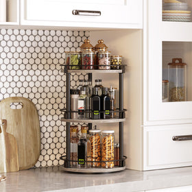 YATINEY 3-tier storage highlights organized spice jars and reduced clutter.