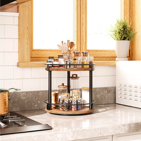 YATINEY two-tier spice turntable organizes bottles compactly