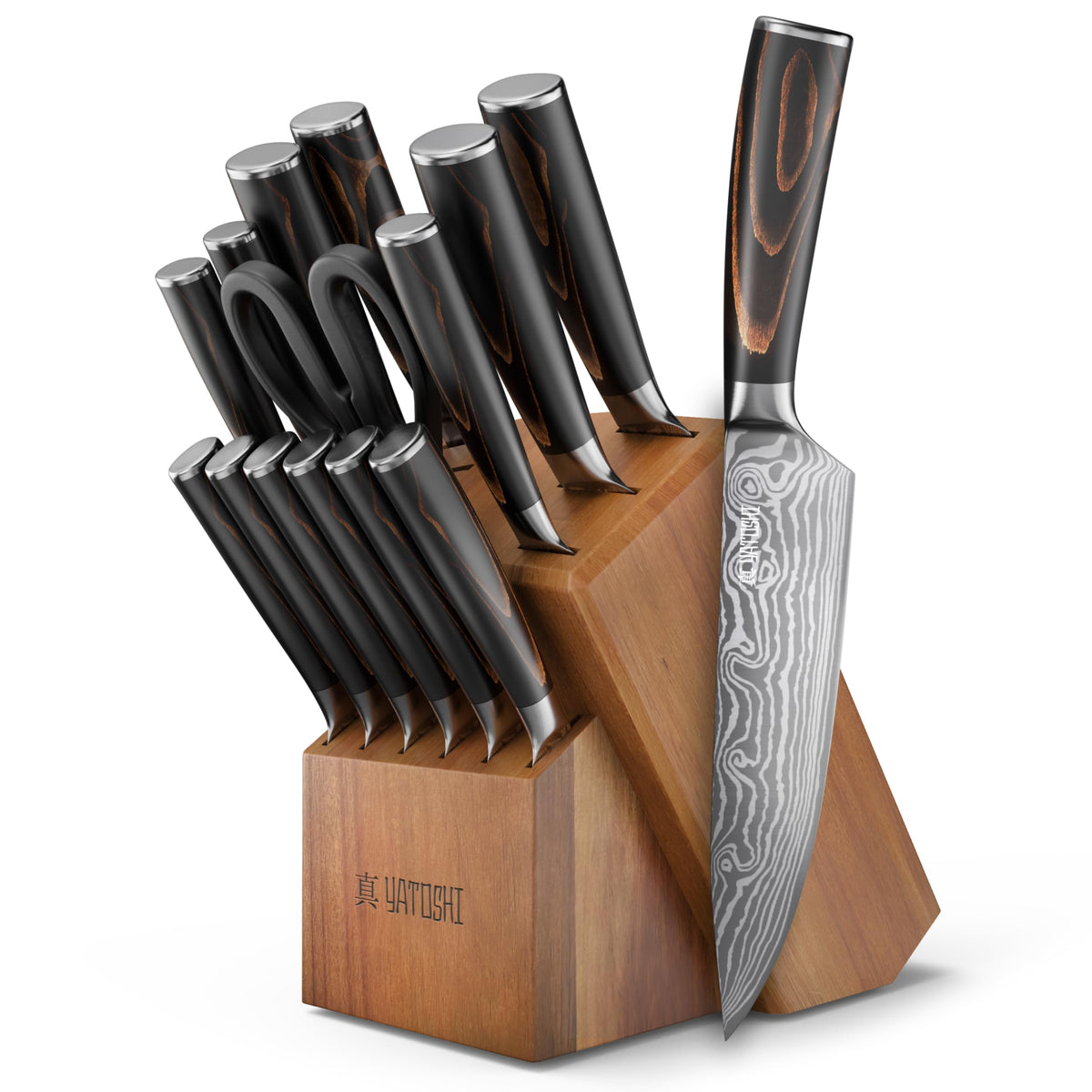 Yatoshi Knives 8-inch Chef Knife, precise chopping tool for cooks.